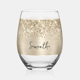 Glittery Pale Gold Glam Name Weinglas Ohne Stiel