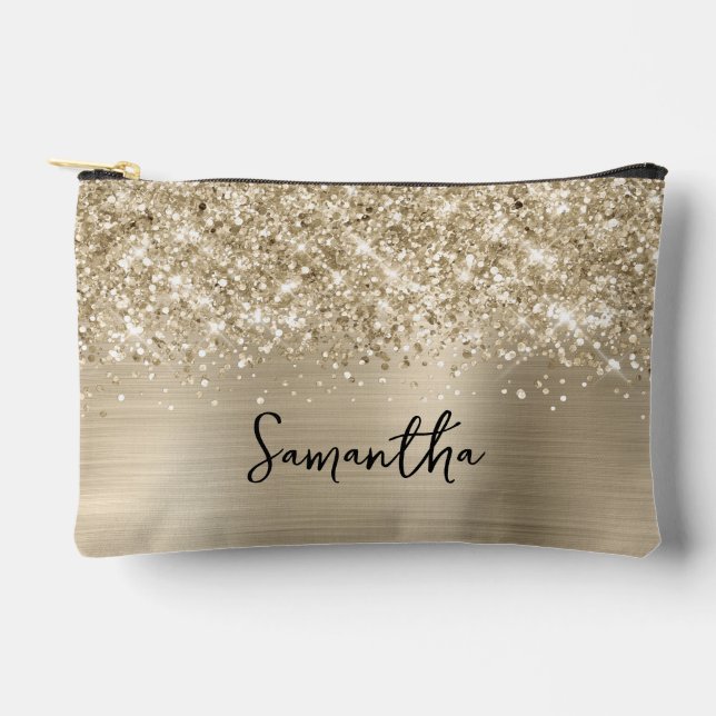 Glittery Pale Gold Glam Name Zubehörtasche (Vorderseite)