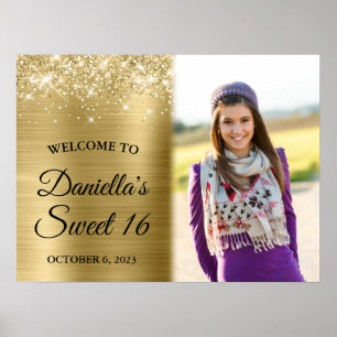 Glittery Pale Gold Glam Soft Edge Foto Sweet 16 Poster