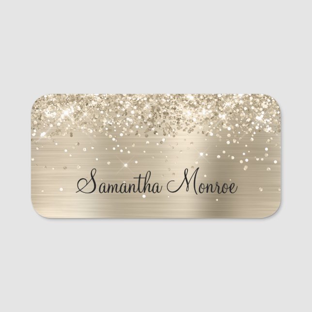 Glittery Pale Gold Metallic Namensschild (Vorderseite)