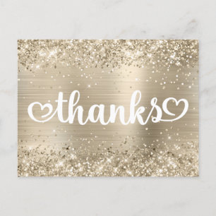 Glittery Pale Gold Niedlich Hearts Sweet 16 Danke Postkarte