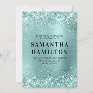 Glittery Pale Turquoise Foil Abschluss Ankündigung