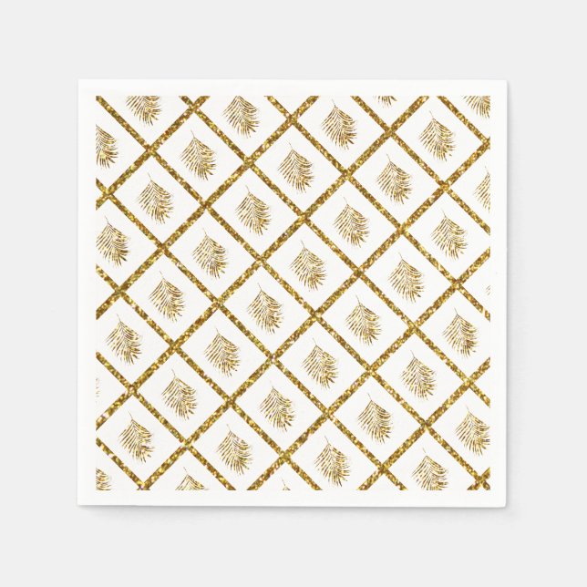 Glittery Palm Muster Tropical Gold Hochzeit Cool Serviette (Vorderseite)
