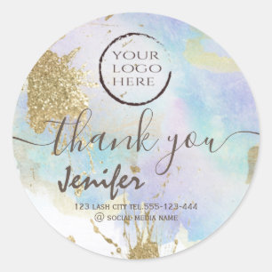 Glittery pastel Aquarell Logo-Skript danke Runder Aufkleber