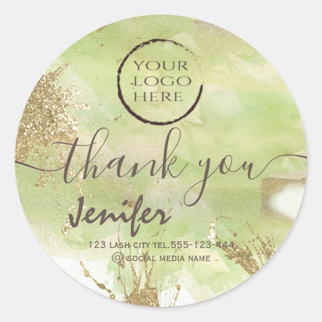 Glittery pastel Aquarell Logo-Skript danke Runder Aufkleber (Vorderseite)