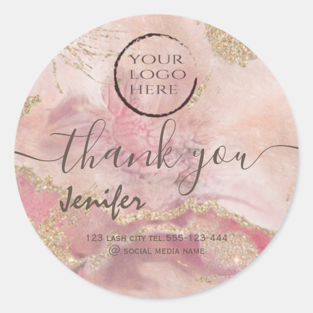 Glittery pastel Aquarell Logo-Skript danke Runder Aufkleber (Vorderseite)