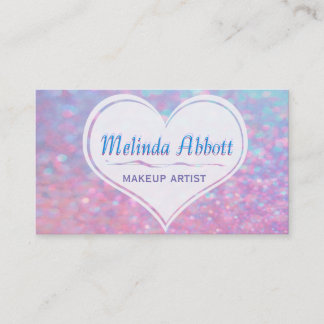 Glittery Pastellblaues und rosa mit Herzen Visitenkarte