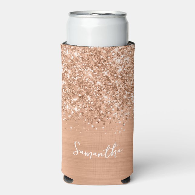 Glittery Peach Glam Script Name Selters Dosenkühler (Seltzer Vorderseite)