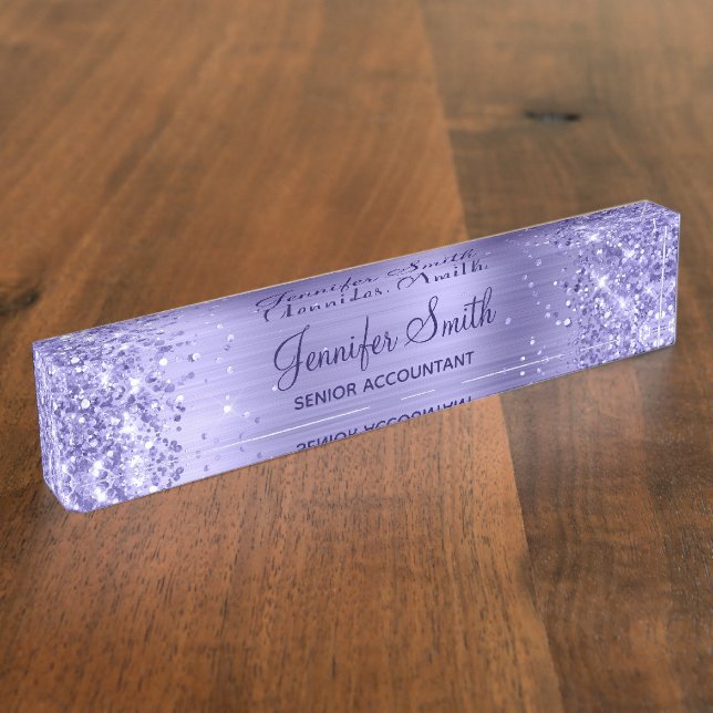 Glittery Periwinkle Foil Namensplakette (Seite)