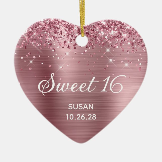 Glittery Pink Foil Sweet 16 Foto Keramik Ornament (Vorne)
