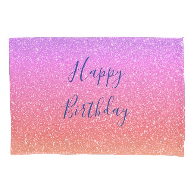 Glittery Pink Lila Ombre farbenfrohe Happy Birthda Kissenbezug (Vorderseite)