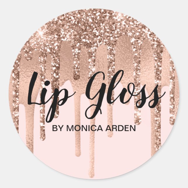 Glittery Pink Lip Gloss Runder Aufkleber (Vorderseite)