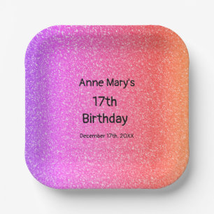 Glittery Pink Orange 17. Geburtstag Custom Age 202 Pappteller