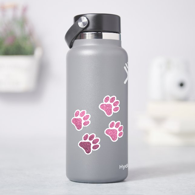 Glittery Pink Paw Print 4 Paws Vinyl Stickers Aufkleber (HydroFlask)