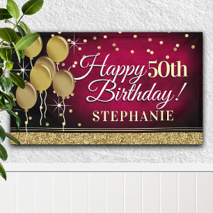 Glittery Pink und Gold Happy 50. Geburtstagsbanner Banner