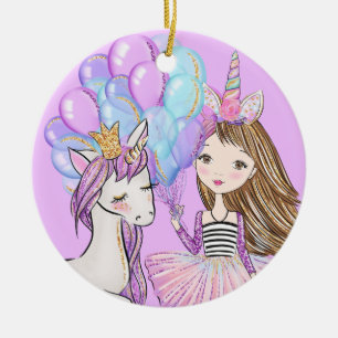 Glittery Pink Unicorn Girls Geburtstag Keramik Ornament