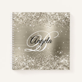 Glittery Platinum Brushed Foil Monogram Notizbuch