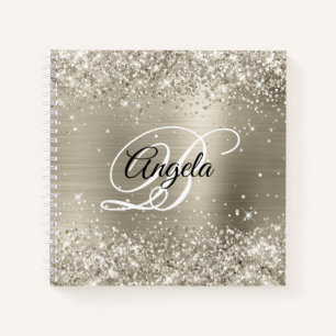 Glittery Platinum Brushed Foil Monogram Notizbuch