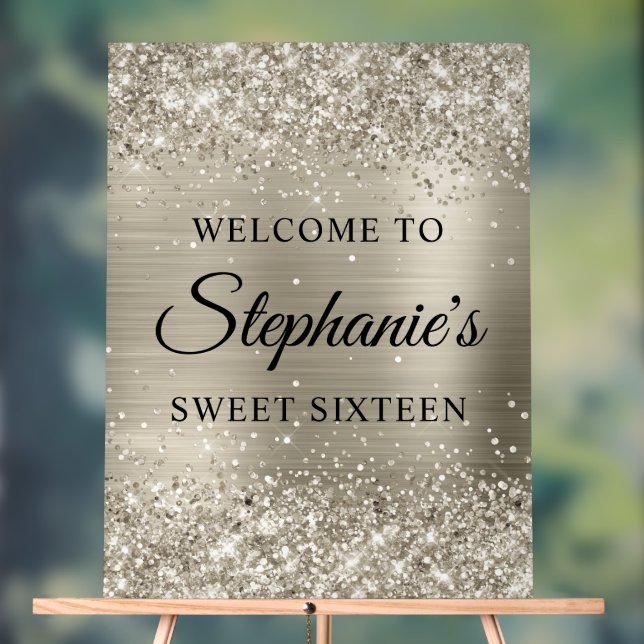 Glittery Platinum Foil 16 . Geburtstag Willkommen Acrylschild (Neutral)
