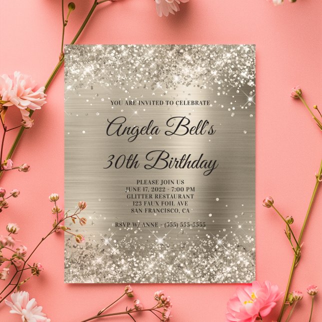 Glittery Platinum Foil Glam Einladung (Budget Glittery Platinum Foil Glam Invitation)