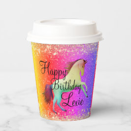 Glittery Rainbow Unicorn Geburtstag Pappbecher