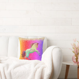 Glittery Rainbow Unicorn Kissen