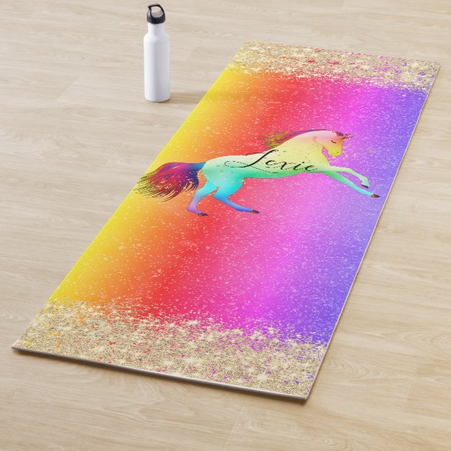 Glittery Rainbow Unicorn Personalisiert Yogamatte (Beispiel)