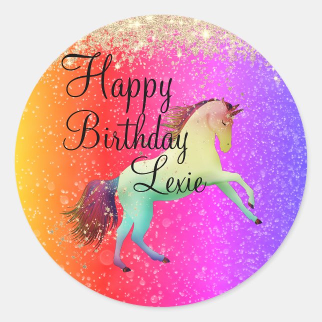 Glittery Rainbow Unicorn Runder Aufkleber (Vorderseite)