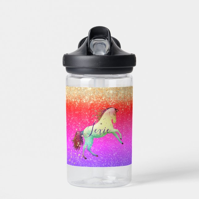 Glittery Rainbow Unicorn Trinkflasche (Vorne)