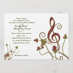 Glittery Red Gold White Music Hochzeit Einladung
