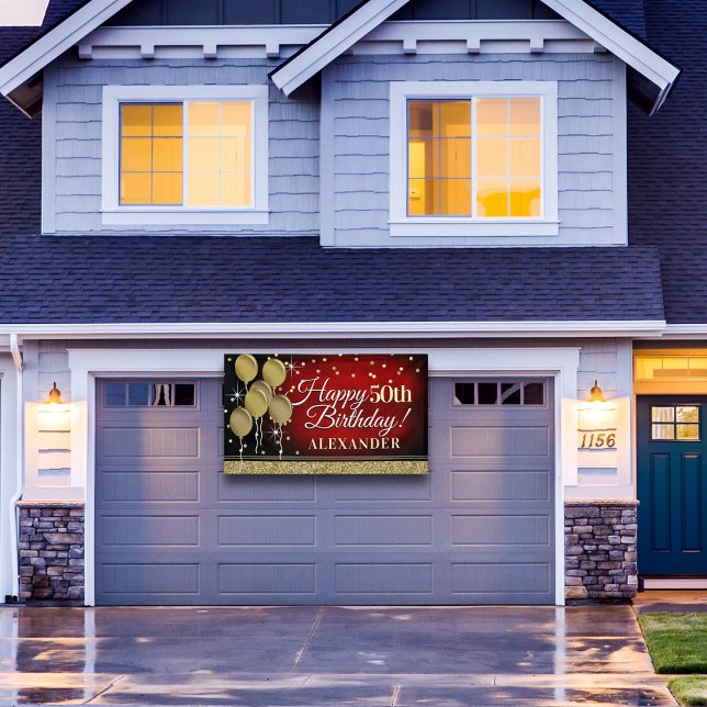 Glittery Red und Gold Happy Birthday Banner (Von Creator hochgeladen)