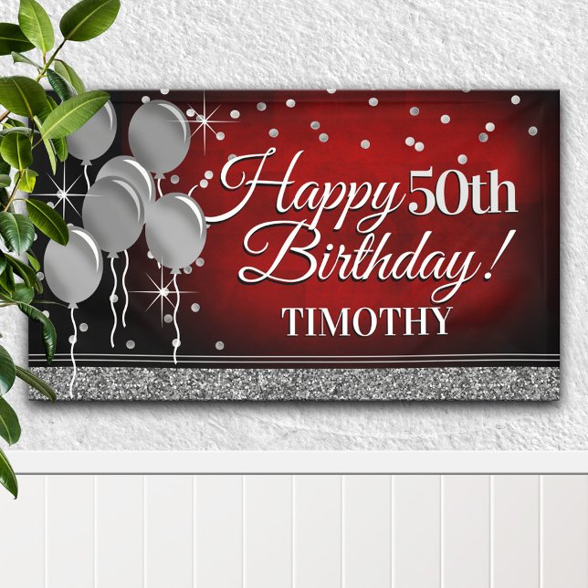 Glittery Red und Silver Happy Birthday Banner (Von Creator hochgeladen)