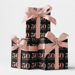 Glittery Rose Gold 50 & Fabulous auf Black Geschenkpapier