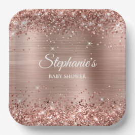 Glittery Rose Gold Baby Dusche Pappteller