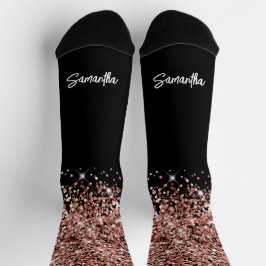 Glittery Rose Gold Black Glam Pinselstrichname Socken