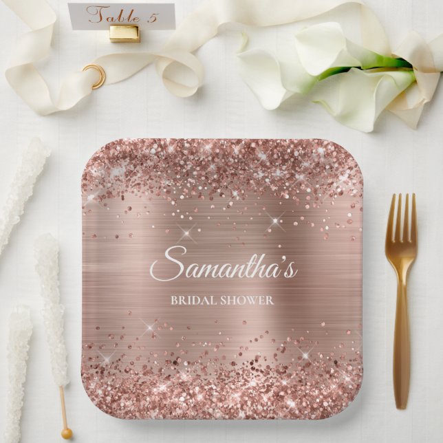 Glittery Rose Gold Brautparty Pappteller (Hochzeit)