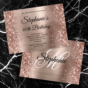 Glittery Rose Gold Extravagant Monogram 40. Geburt Einladung