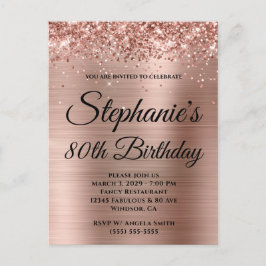 Glittery Rose Gold Extravagant Monogram 80. Geburt Einladungspostkarte