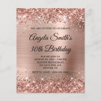Glittery Rose Gold Foil 30. Geburtstag Einladung