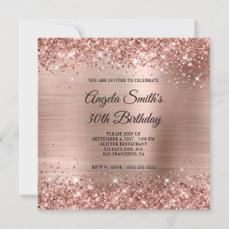 Glittery Rose Gold Foil 30. Geburtstag Einladung