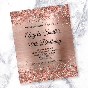 Glittery Rose Gold Foil 30. Geburtstag Einladung Flyer