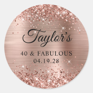 Glittery Rose Gold Foil 40 & Fabulous Runder Aufkleber