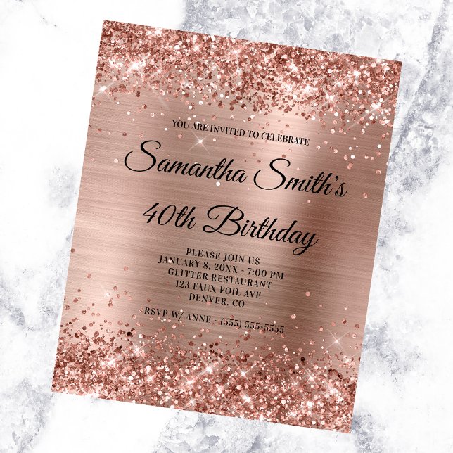 Glittery Rose Gold Foil 40. Geburtstag Einladung Flyer (Von Creator hochgeladen)