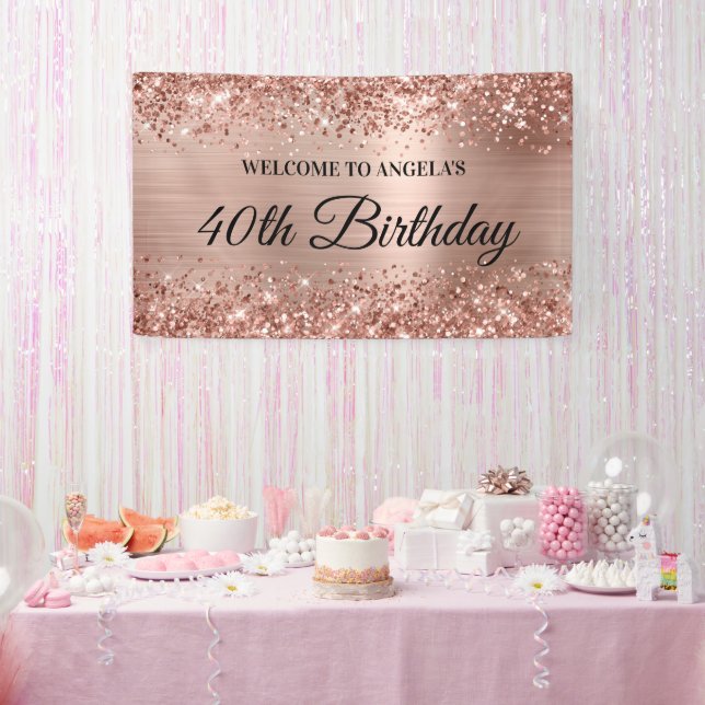 Glittery Rose Gold Foil 40. Geburtstag Willkommen Banner (Party)
