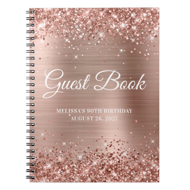 Glittery Rose Gold Foil 90th Birthday Gästebuch Notizblock (Vorderseite)
