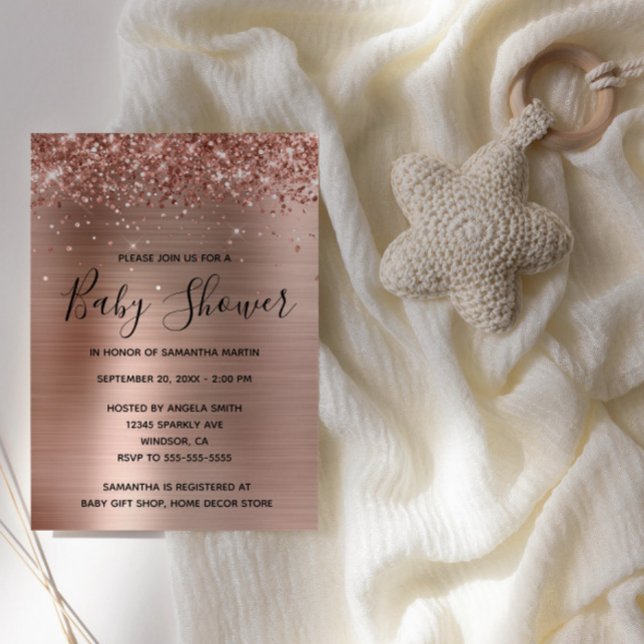 Glittery Rose Gold Foil Babydusche Einladung (Rose Gold Glitter Glam Baby Shower Invite)