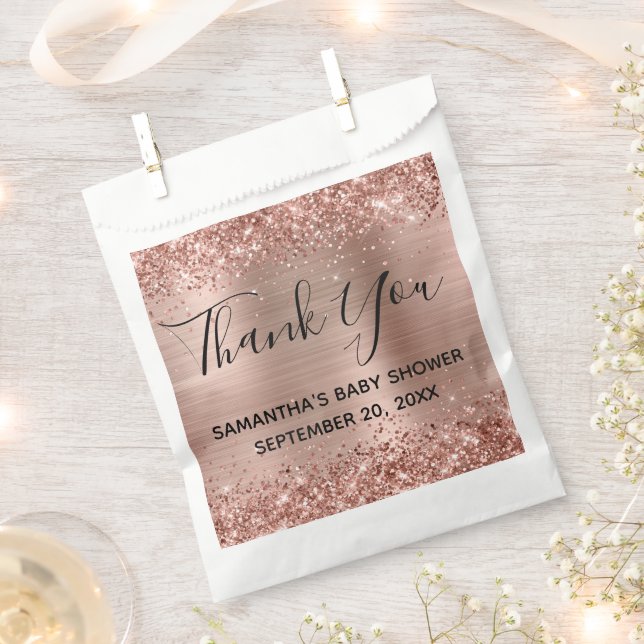 Glittery Rose Gold Foil Babydusche Vielen Dank Geschenktütchen (Ausgeschnitten)