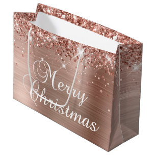 Glittery Rose Gold Foil Extravagant Frohe Weihnach Große Geschenktüte