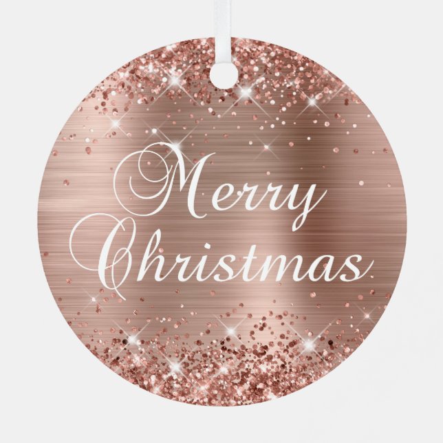 Glittery Rose Gold Foil Frohe Weihnachten Ornament Aus Metall (Rückseite)