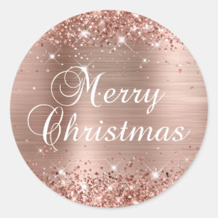 Glittery Rose Gold Foil Frohe Weihnachten Runder Aufkleber